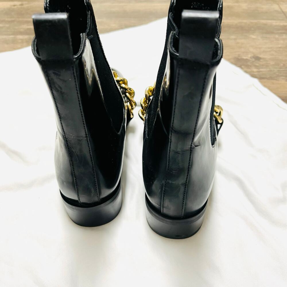 JEFFREY CAMPBELL Emrys Chelsea Boots Black High Shine Leather Gold Chain Size 6 - Picture 6 of 10